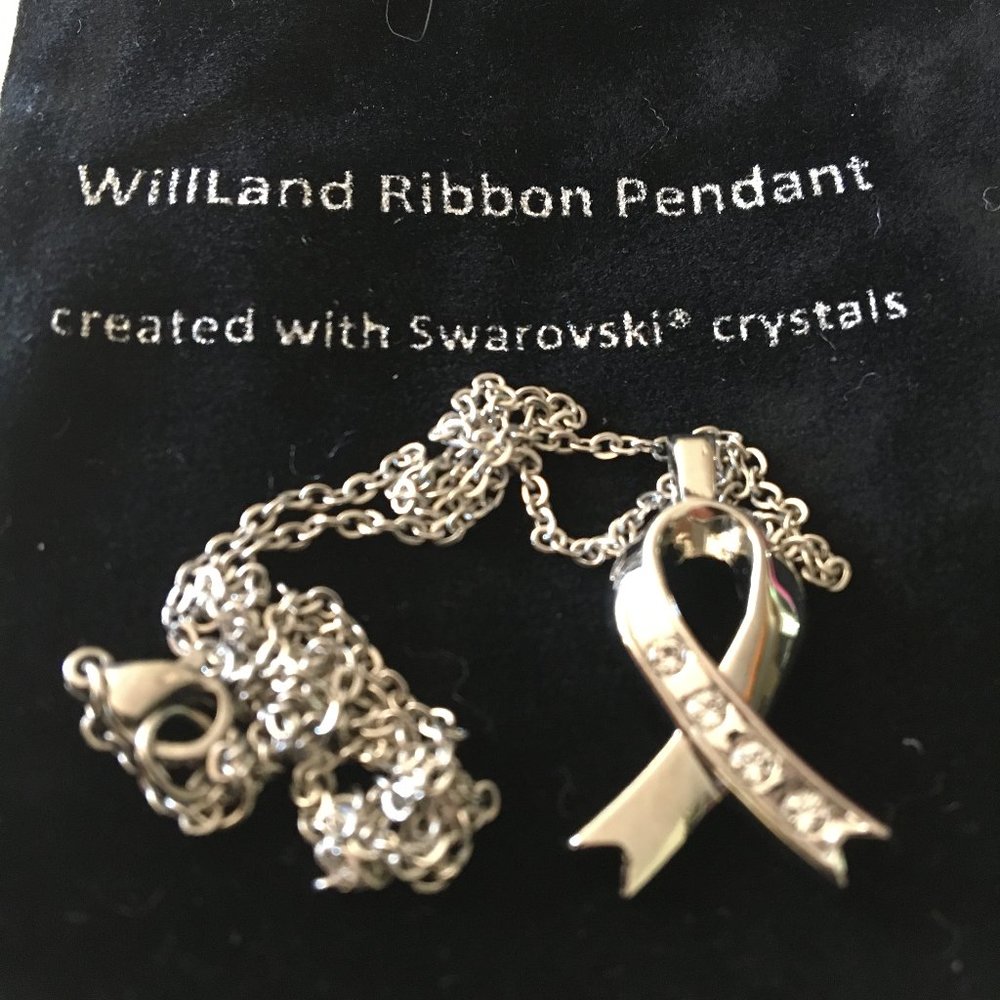 Breast Cancer Awareness Ribbon Pendant - Silver - Picture 2 of 5